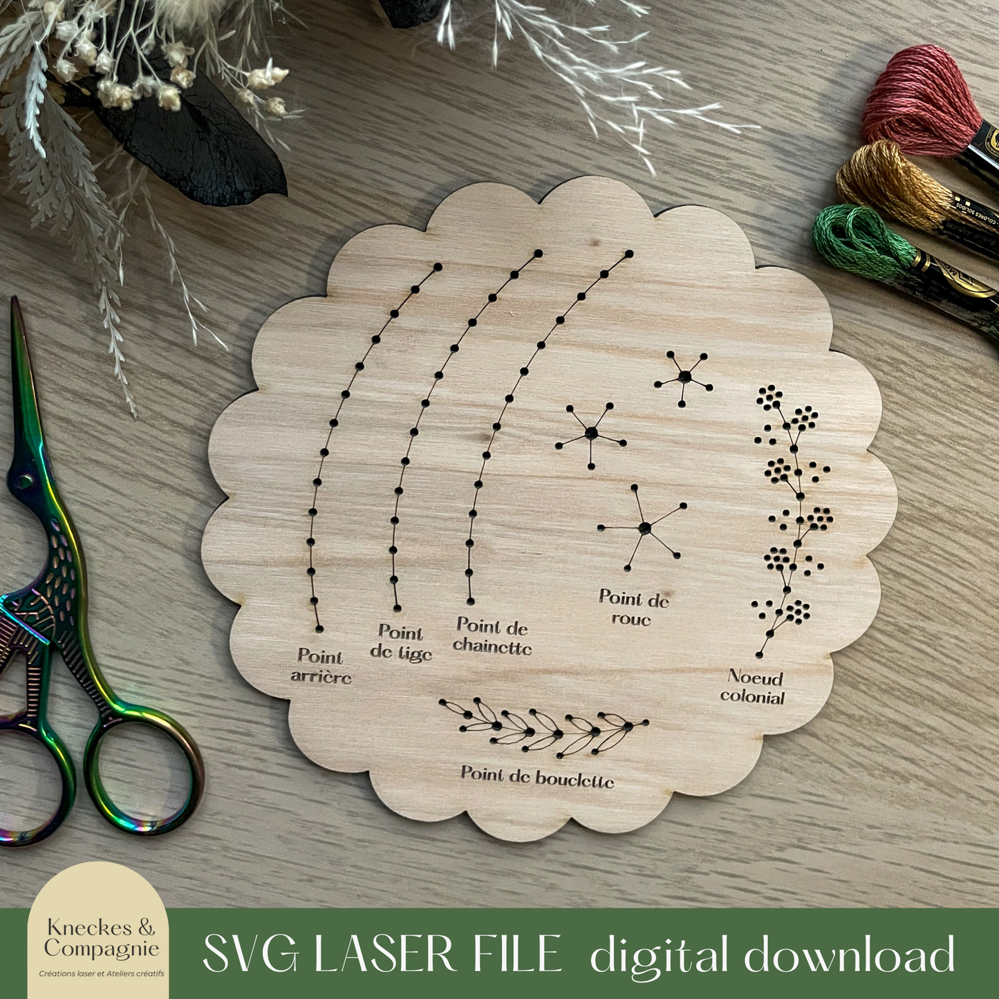 SVG Broderie sur bois points de bases | Scoring laser cut file