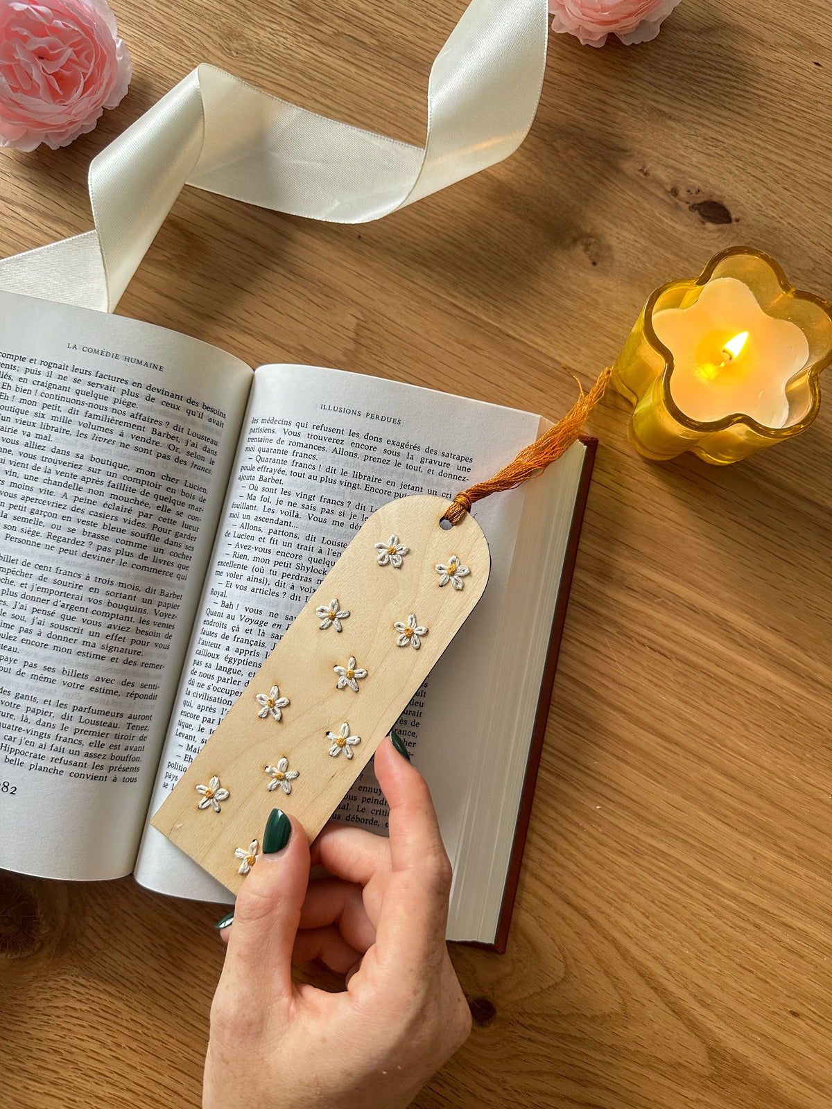 Base de broderie seule marque page fleurs – Bois prêt à broder