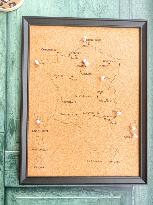 Carte de France à épingler – Panneau décoratif en liège