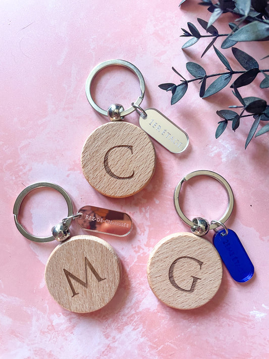 Porte clés personnalisé Pelton en bois rond