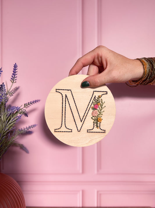 Floral initial embroidery kit