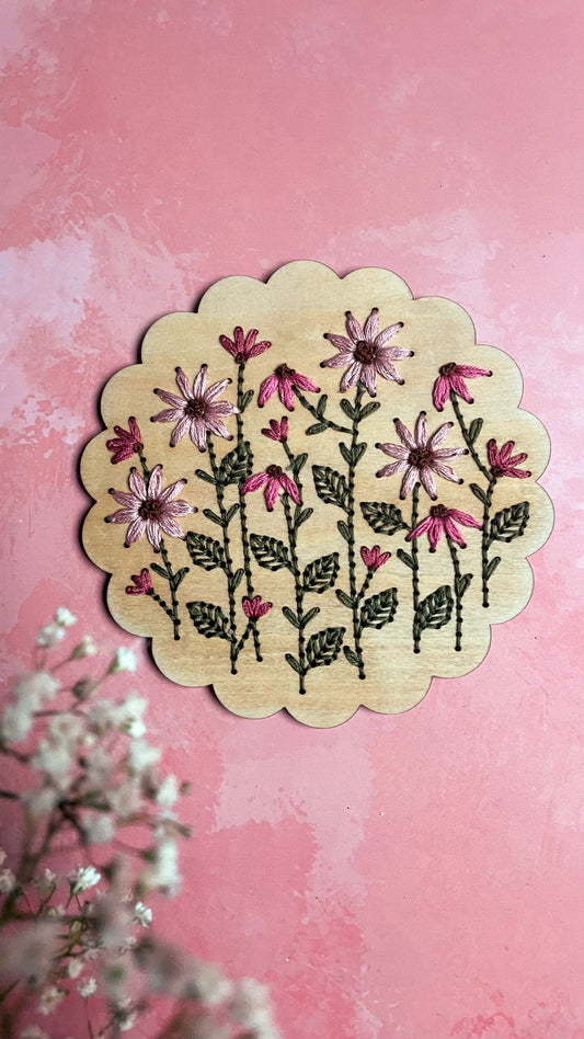 Kit de broderie fleurs roses