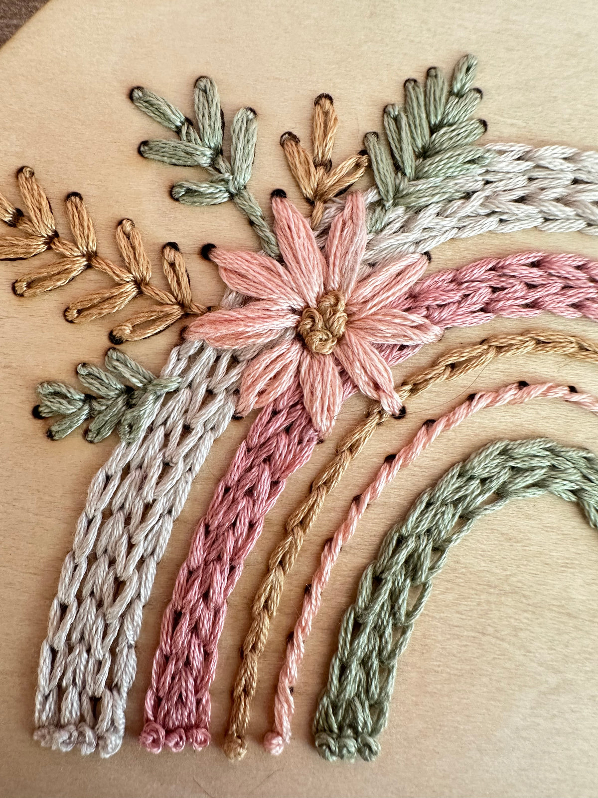 Base de broderie seule arc-en-ciel floral – Bois prêt à broder