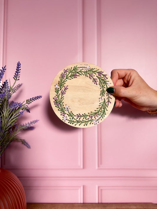 Lavender wreath embroidery kit