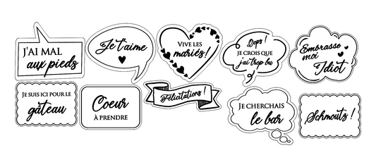 Lot de 10 pancartes en bois gravé pour photobooth