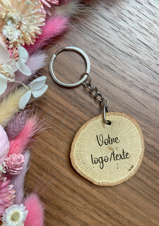 Porte-clés rondin de bois personnalisé (format OVALE)