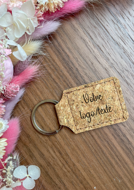 Porte-clés rectangulaire personnalisé en liège naturel